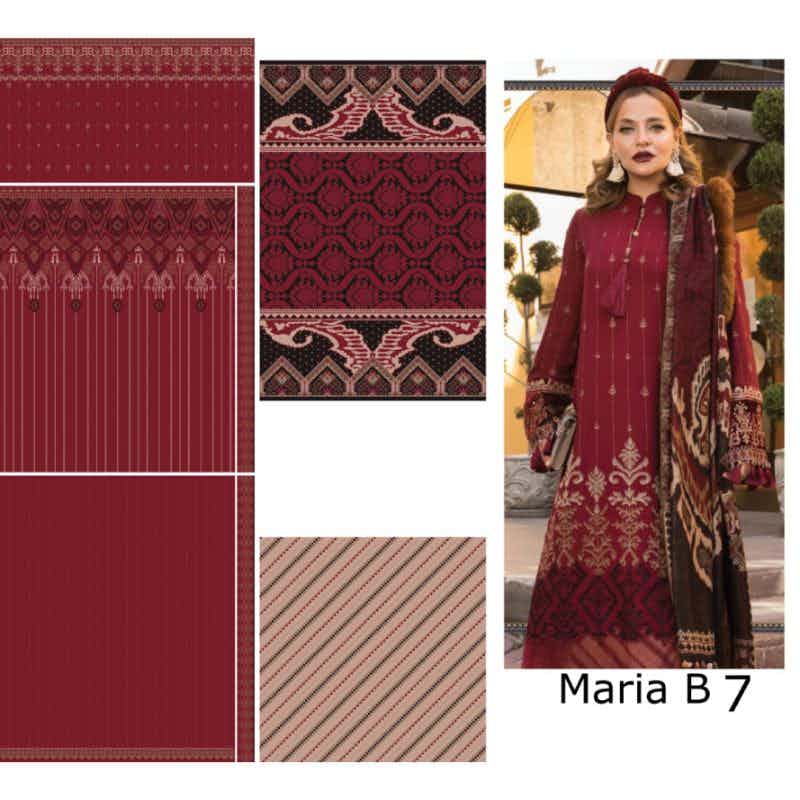 Unstitched Lawn SuitMaria B (replica)  Mehroon and Skin
