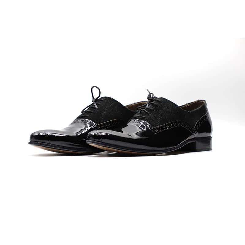 Original Super Shiny Calfskin Leather Shoes in Black Color (OXF007)