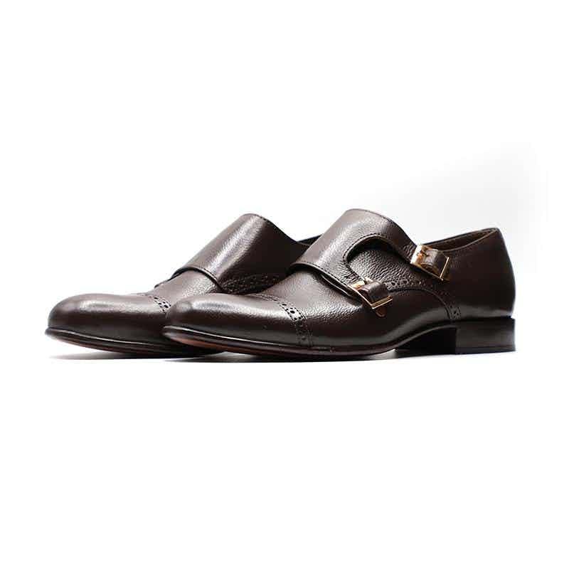 Handcrafted Calfskin Leather Shoes in Dark Brown Color (MNK001)