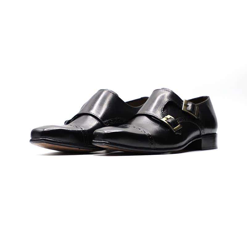 Handcrafted Calfskin Leather Shoes in Black Color (MNK003)
