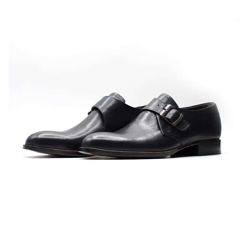 Handcrafted Calfskin Leather Shoes in Black Color (MNK005)