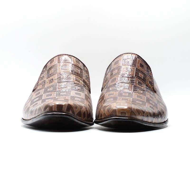 Calfskin Leather Shoes Brown Color Square Design LFR002