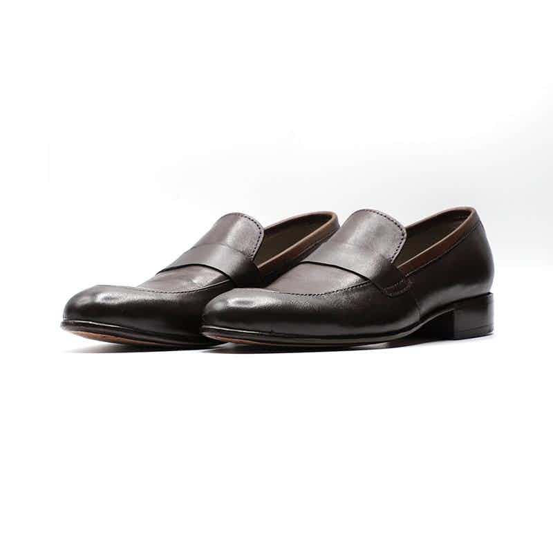 Calfskin Leather Shoes Dark Brown Color LFR005