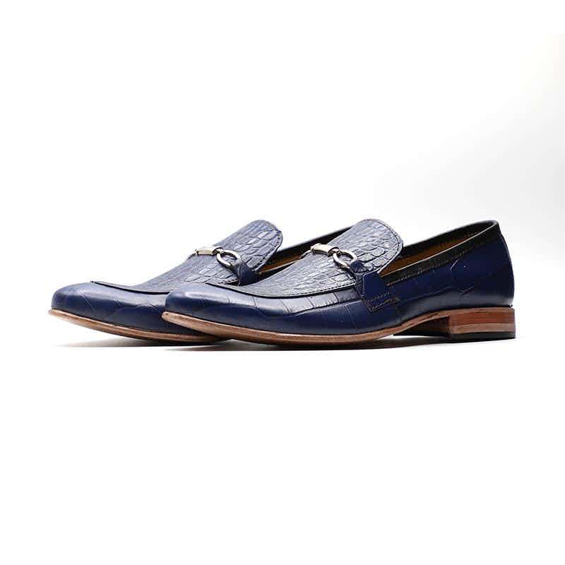 Calfskin Leather Shoes Blue Color LFR006