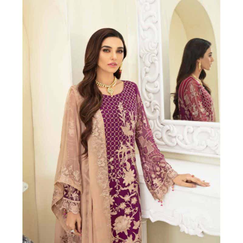 Plum Heavy Embroidered 3 PIece Suit