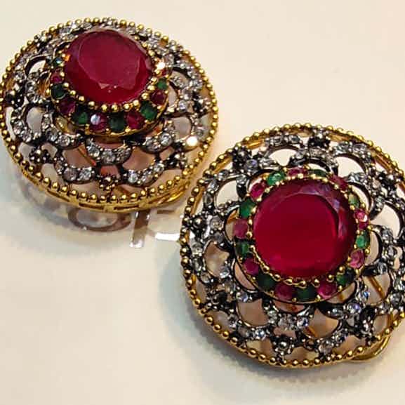 Red Ruby and Multi Color with Zircon Stone Ear Tops