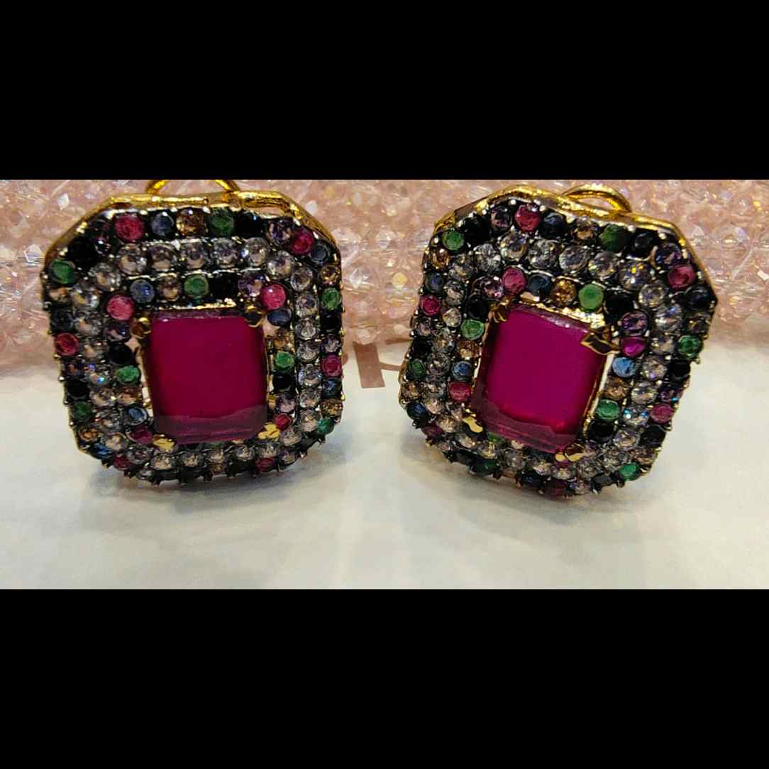 Red Ruby with Multi Color and Zircon Stones Ear Tops