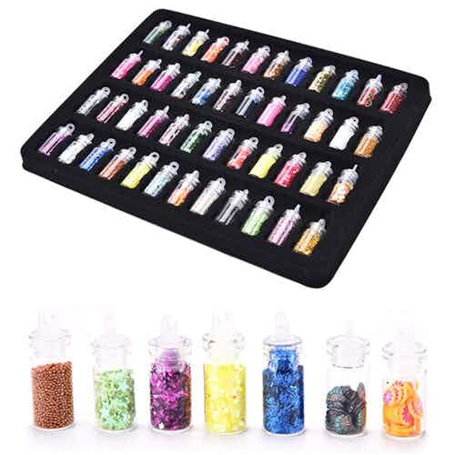 48bottles/set Acrylic Uv Gel Giltter Sequins Powder Beads Colorful Nail Art Set Decoration