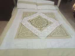Bed Sheet Light Green Embroidered Patched