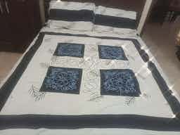 Bed Sheet Center Embroidered Patched Navy Blue